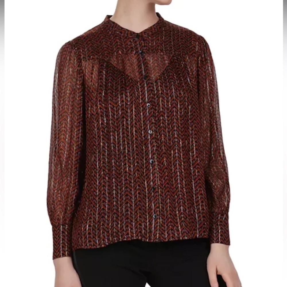 Ba&sh Wize Metallic Herringbone Print Blouse